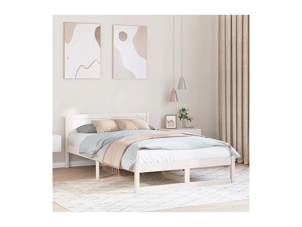 Struttura letto bianca 140 x 190 cm Legno massello di pino