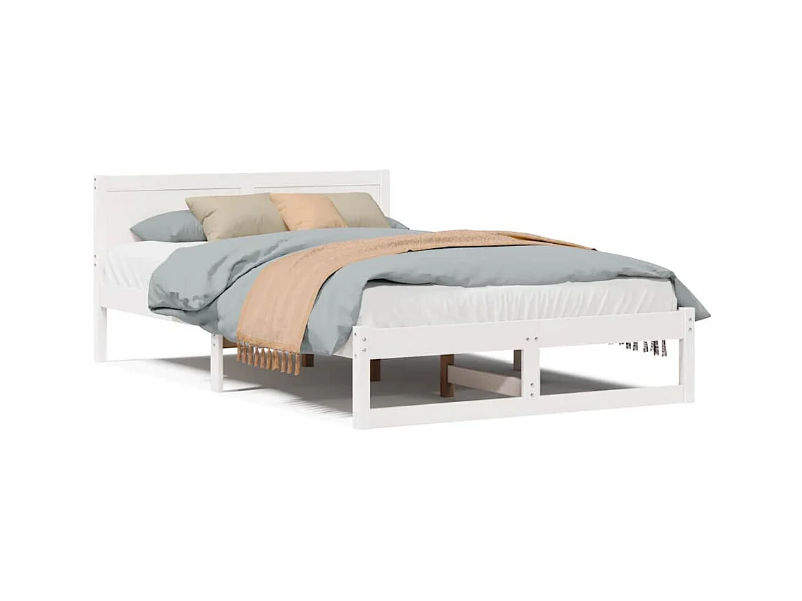 Struttura letto bianca 140 x 190 cm Legno massello di pino