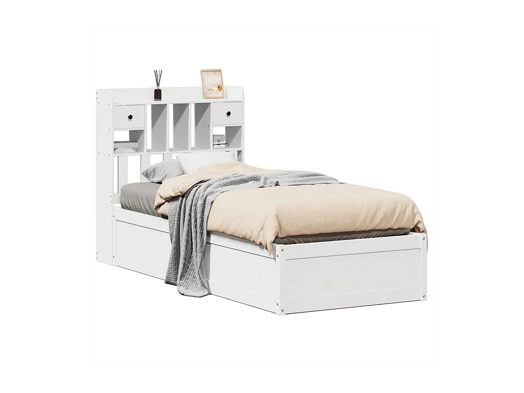 Estructura de cama sin colchón blanca 75x190 cm madera maciza de pino