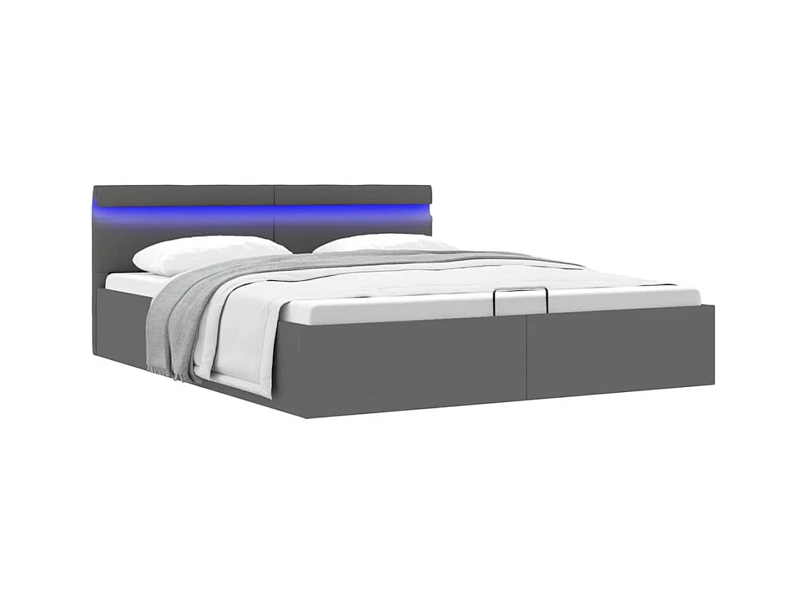 Grijs kunstleren bedframe met opbergruimte en LED-verlichting 160x200 cm