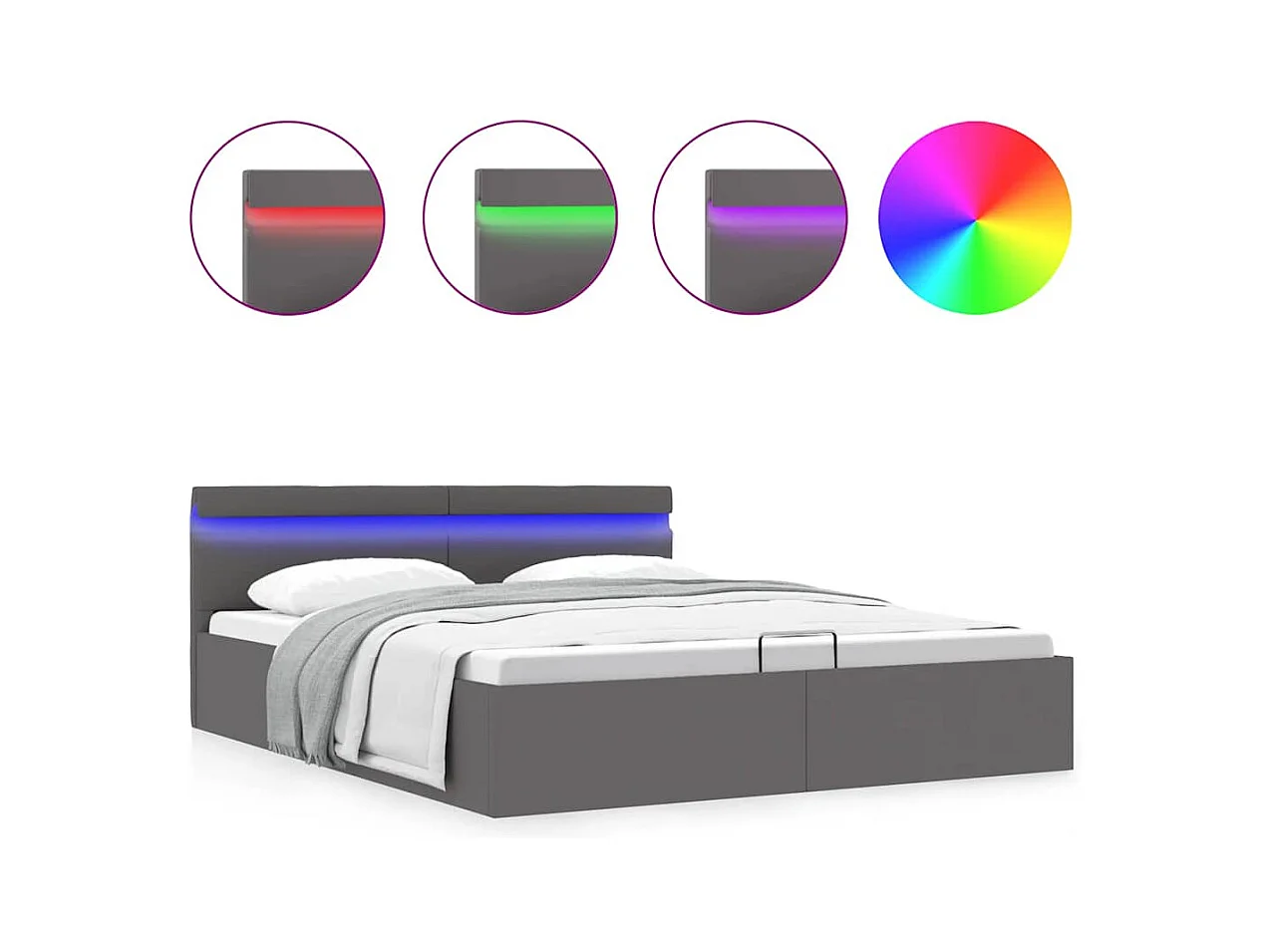 Grijs kunstleren bedframe met opbergruimte en LED-verlichting 160x200 cm