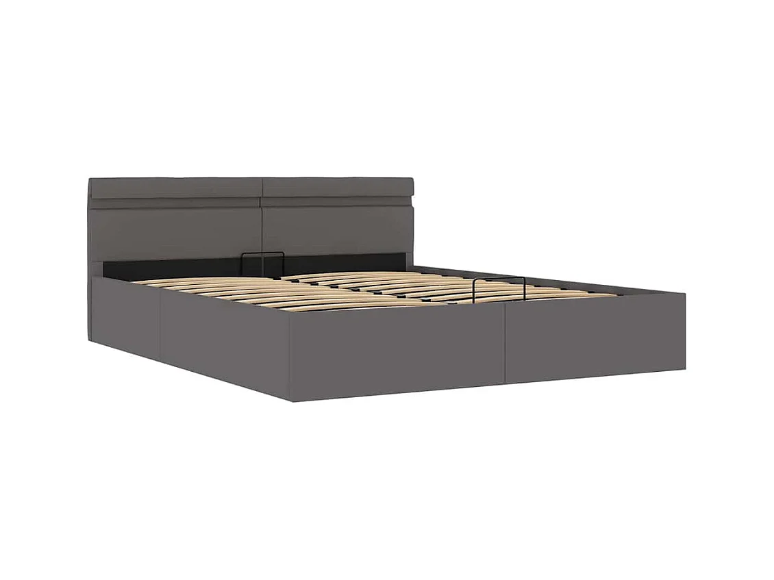 Grijs kunstleren bedframe met opbergruimte en LED-verlichting 160x200 cm