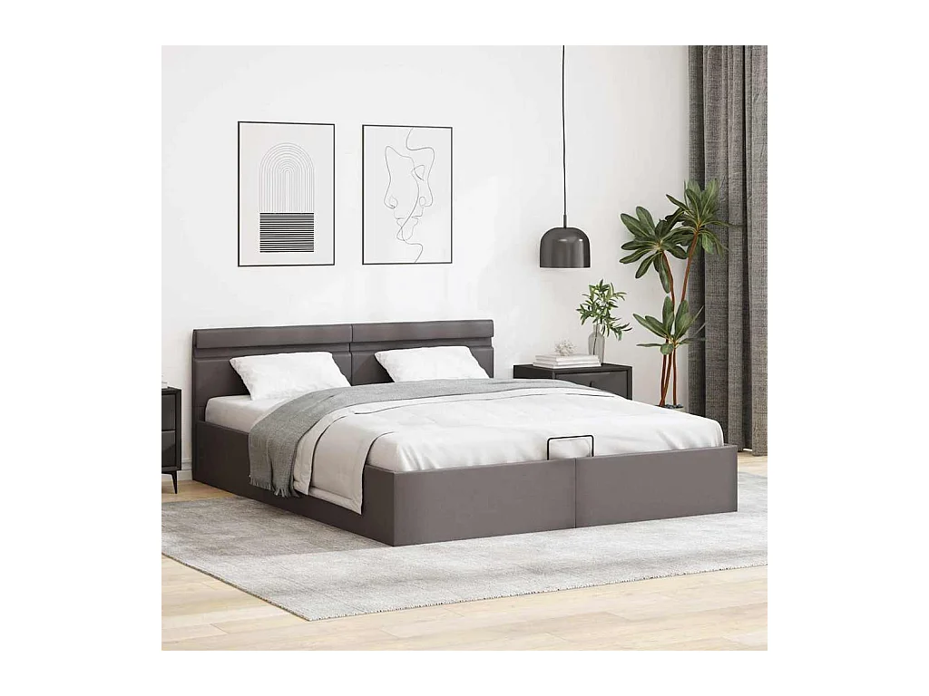 Grijs kunstleren bedframe met opbergruimte en LED-verlichting 160x200 cm