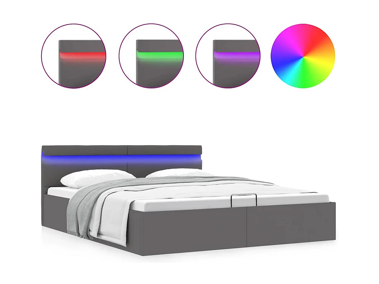 Estructura de cama con almacenaje de piel sintética gris con LED 160x200 cm