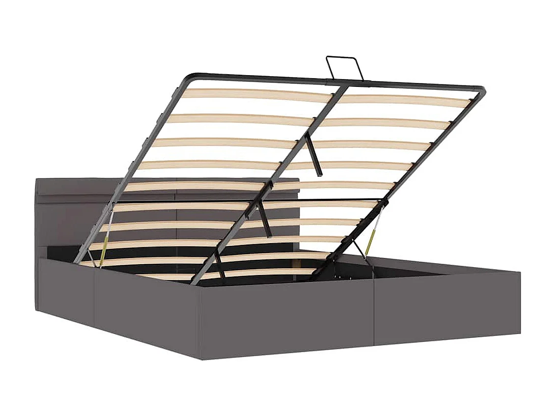 Estructura de cama con almacenaje de piel sintética gris con LED 160x200 cm