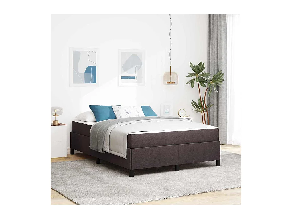 Bruin boxspringbed 140 x 200 cm Stof en bewerkt hout