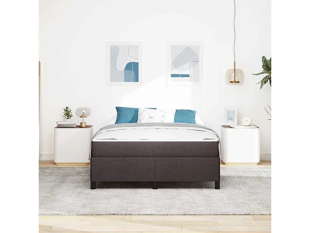 Cama con somier marrón 140 x 200 cm Tejido y madera de ingeniería