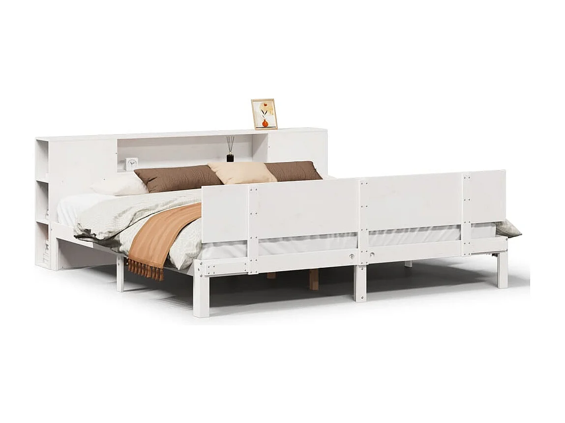 Letto libreria bianco senza materasso 200x200 cm in legno massello di pino