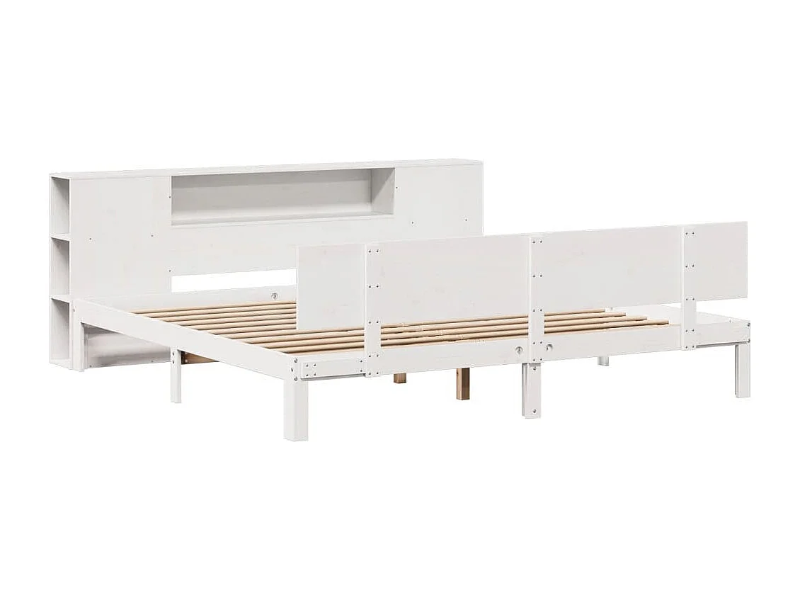 Letto libreria bianco senza materasso 200x200 cm in legno massello di pino