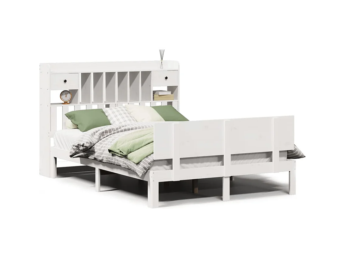 Cama biblioteca sin colchón blanca 140x190 cm madera maciza de pino