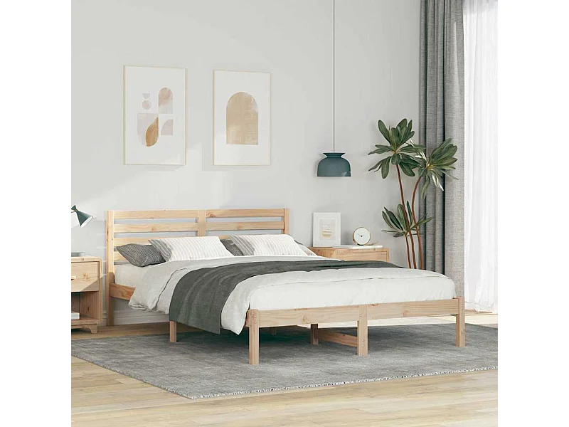 Bruin bedframe 140 x 210 cm massief grenenhout