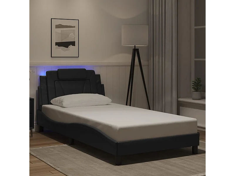 Struttura letto con LED senza materasso nero 100x200 cm