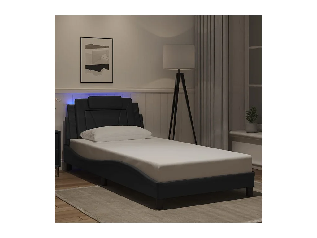Cadre de lit avec LED sans matelas noir 100x200 cm