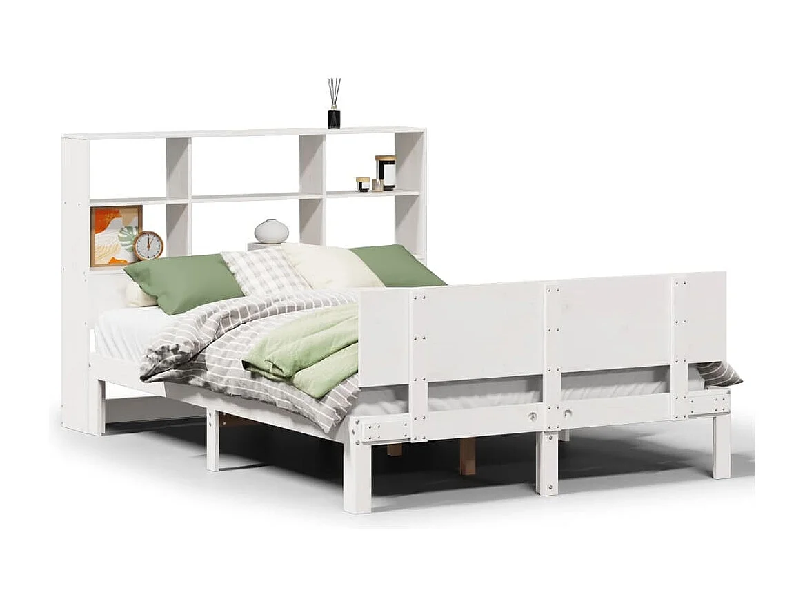 Lit bibliothèque sans matelas blanc 160x200 cm bois pin massif