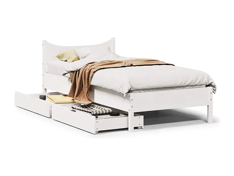 Struttura letto con cassetti bianco 90x200 cm in legno massello di pino