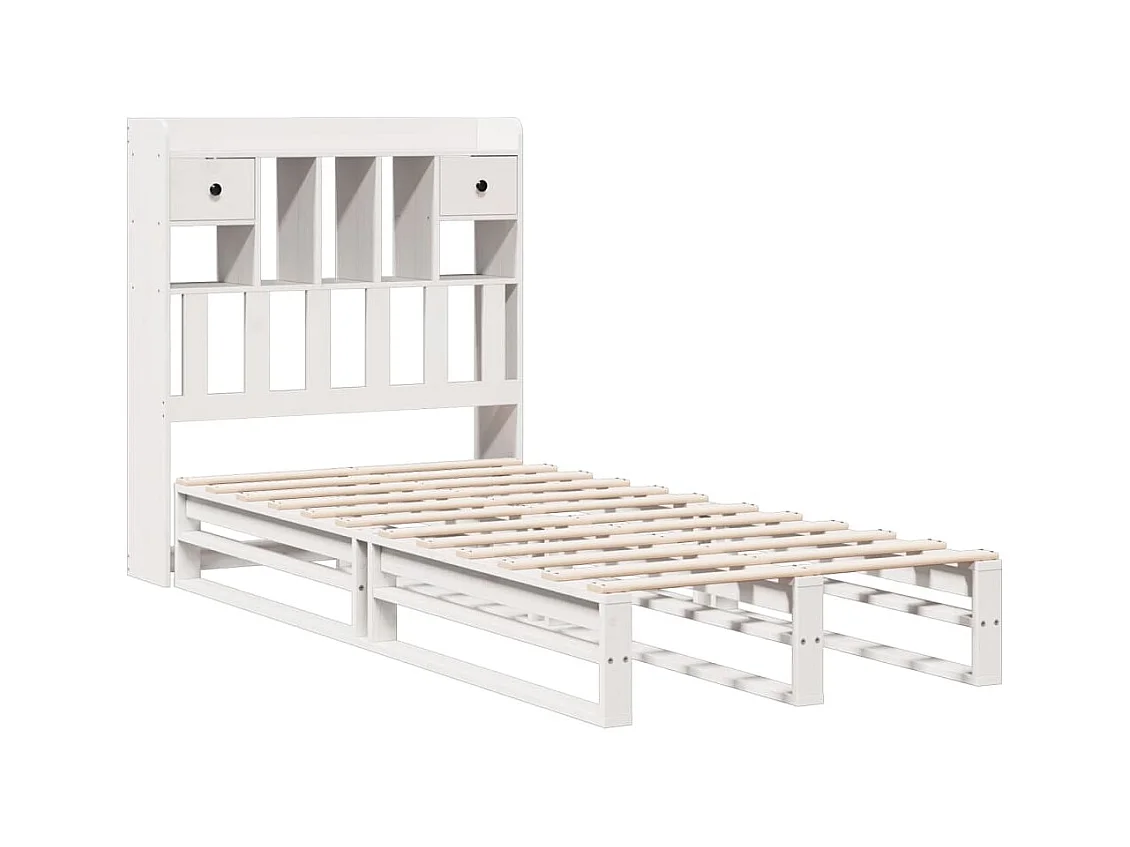 Lit bibliothèque sans matelas blanc 90x190cm bois de pin massif