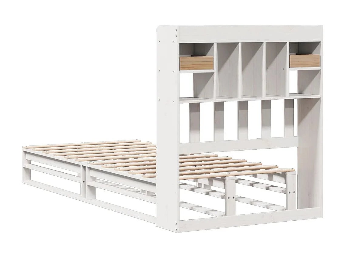 Lit bibliothèque sans matelas blanc 90x190cm bois de pin massif