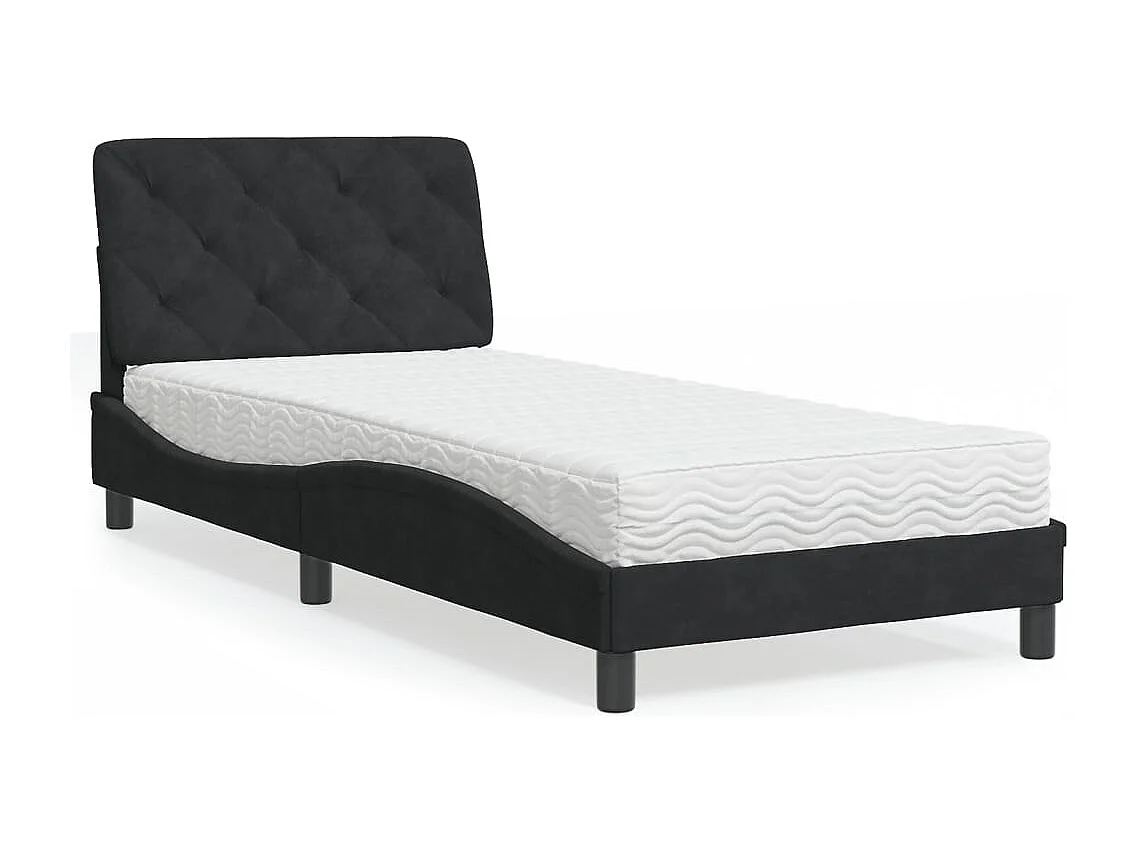 Lit avec matelas noir 90x200 cm velours