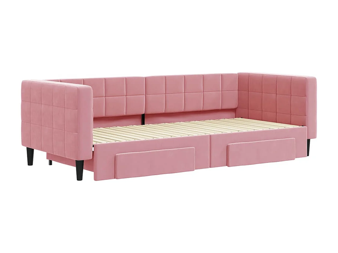Lit de jour avec gigogne et tiroirs sans matelas rose 90x200 cm