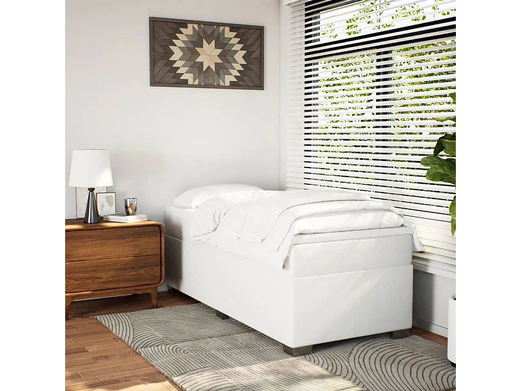 Sommier à lattes de lit avec matelas Blanc 90x200 cm Similicuir