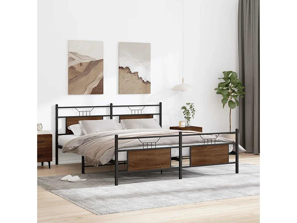 Struttura letto in metallo senza materasso rovere marrone 180x200 cm