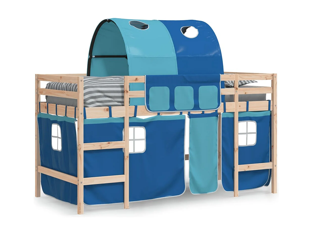 Lit mezzanine enfants avec tunnel sans matelas bleu 90x200 cm