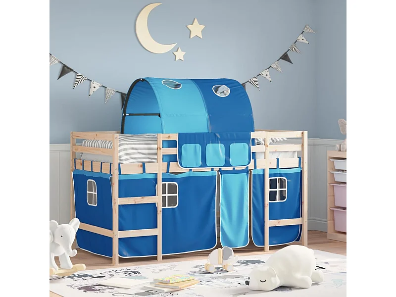 Letto a soppalco per bambini con tunnel senza materasso blu 90x200 cm