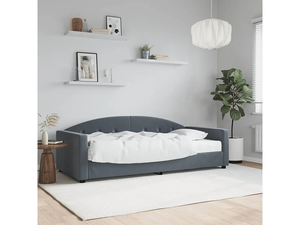 Cama de día con colchón de terciopelo gris oscuro 90x190 cm