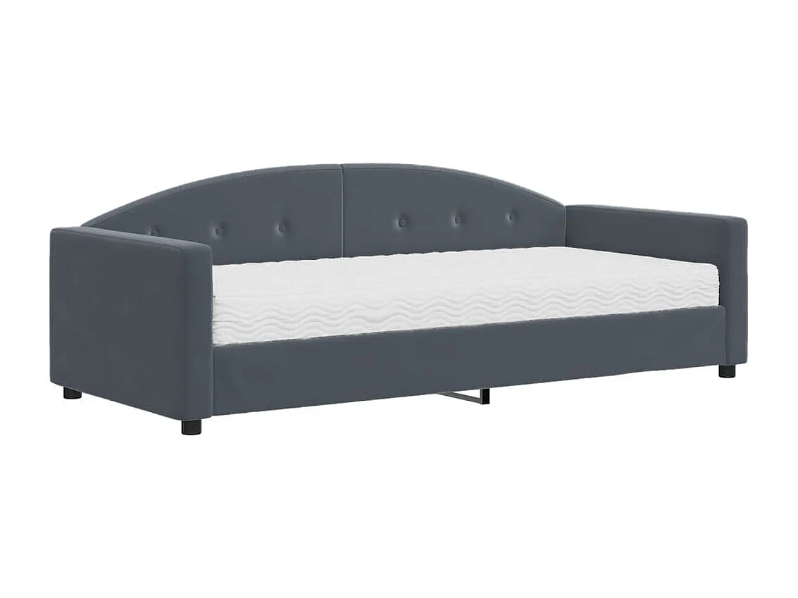 Cama de día con colchón de terciopelo gris oscuro 90x190 cm