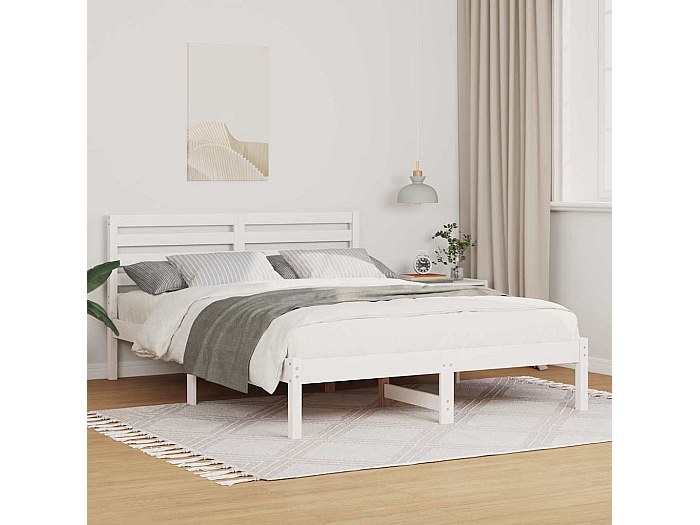 Cadre De Lit Blanc 140x190 Cm – Bois Composite – Sans Marque – Occasion