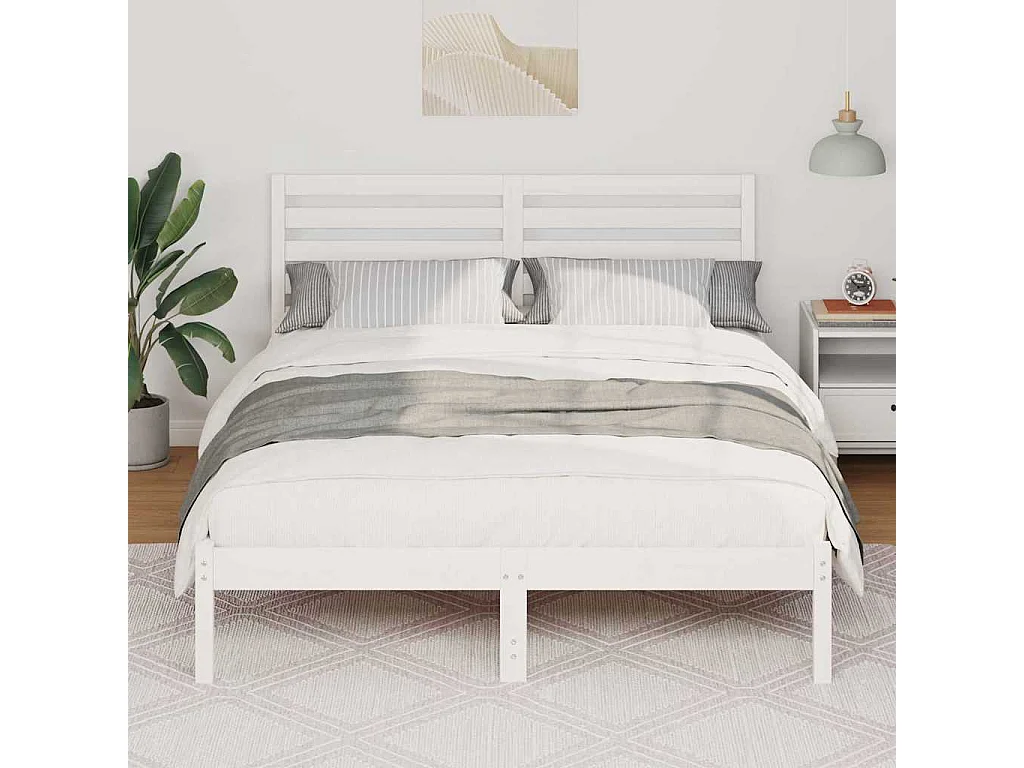 Cadre de lit Blanc 140 x 190 cm Bois massif en pin