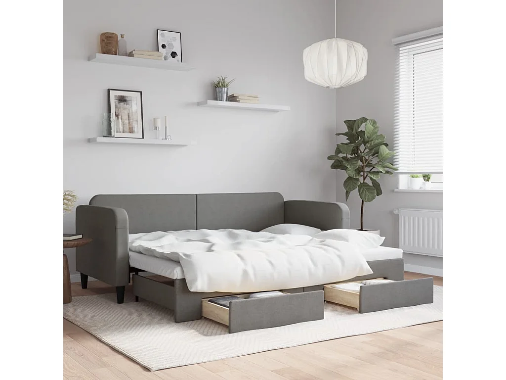 Tagesbett mit Ausziehbett und Schubladen ohne Matratze 80x200 cm