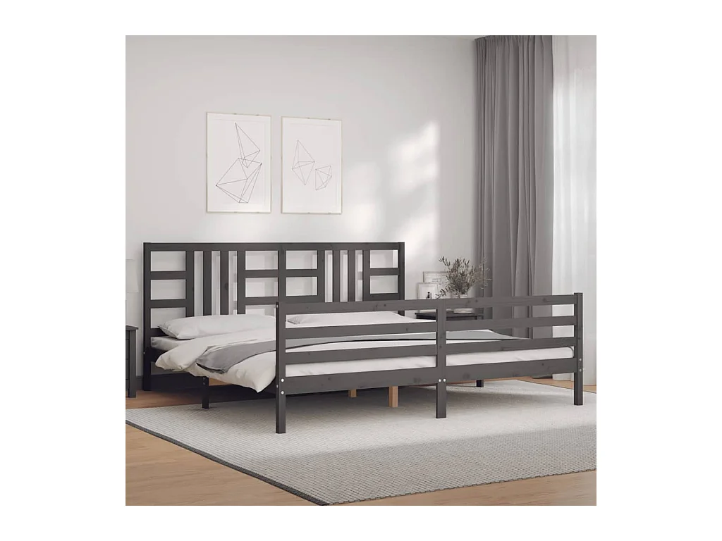 Bettgestell ohne Matratze grau 200x200 cm Massivholz