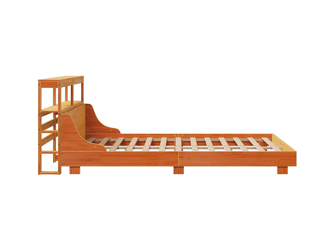Estructura de cama sin colchón, color marrón cera, 120x200cm, madera maciza de pino
