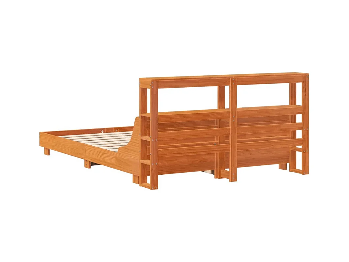 Estructura de cama sin colchón, color marrón cera, 120x200cm, madera maciza de pino