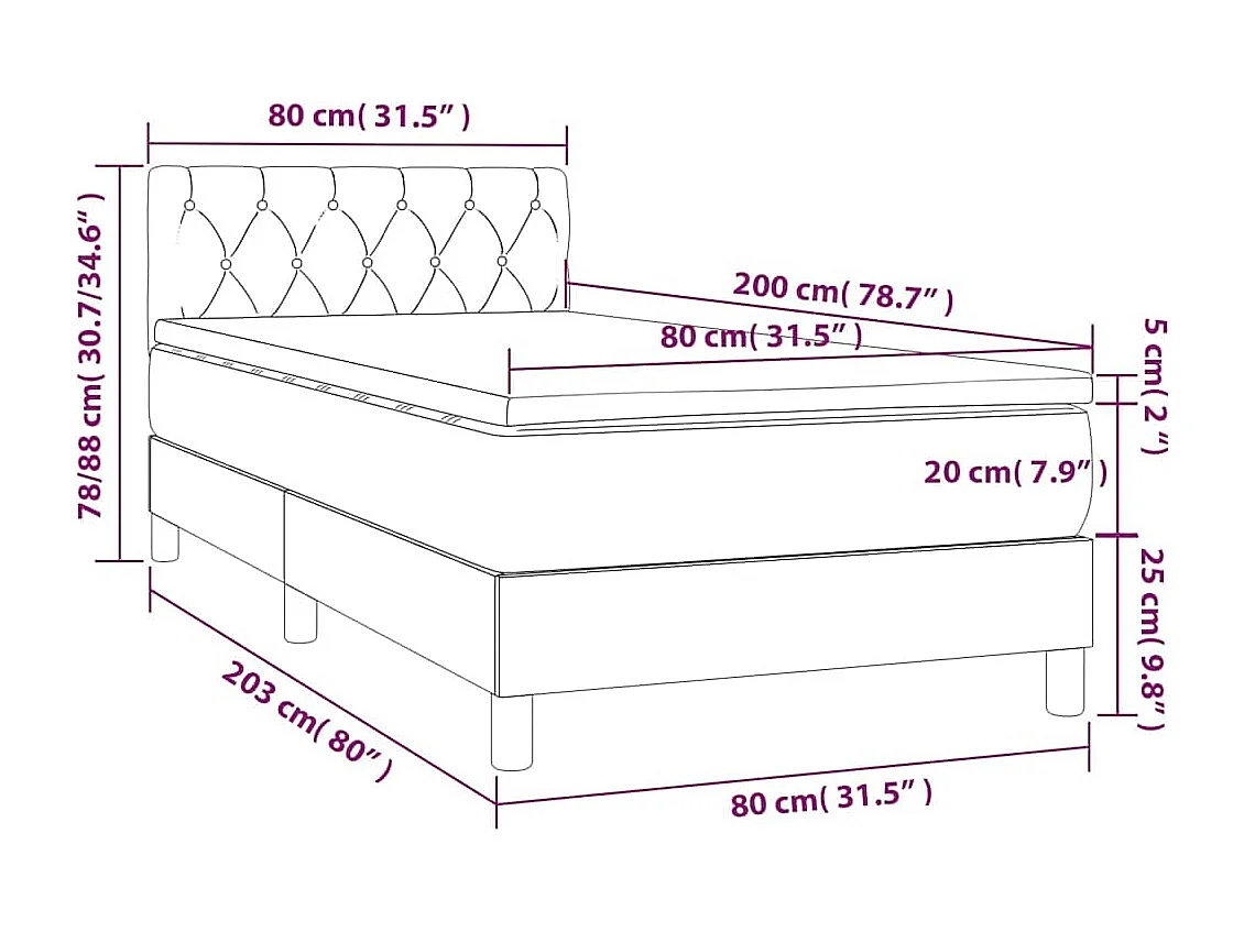 Sommier à lattes de lit avec matelas et LED Gris foncé 80x200cm