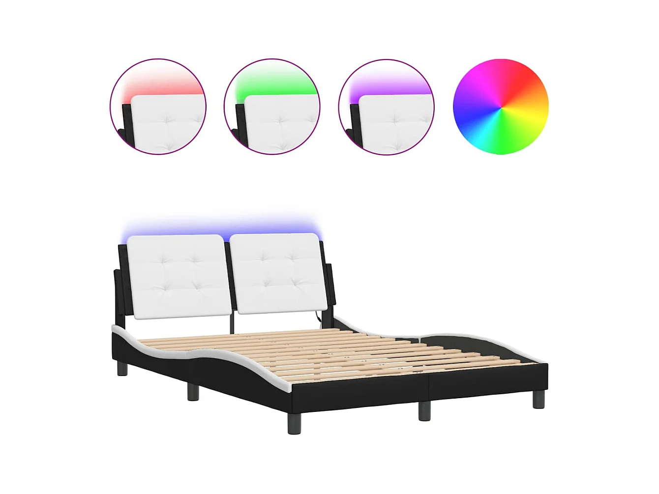 Struttura letto con LED senza materasso nero e bianco 140x200 cm