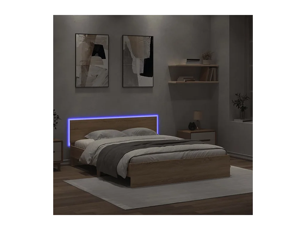 Bettgestell mit LED ohne Matratze Sonoma Eiche 160x200 cm