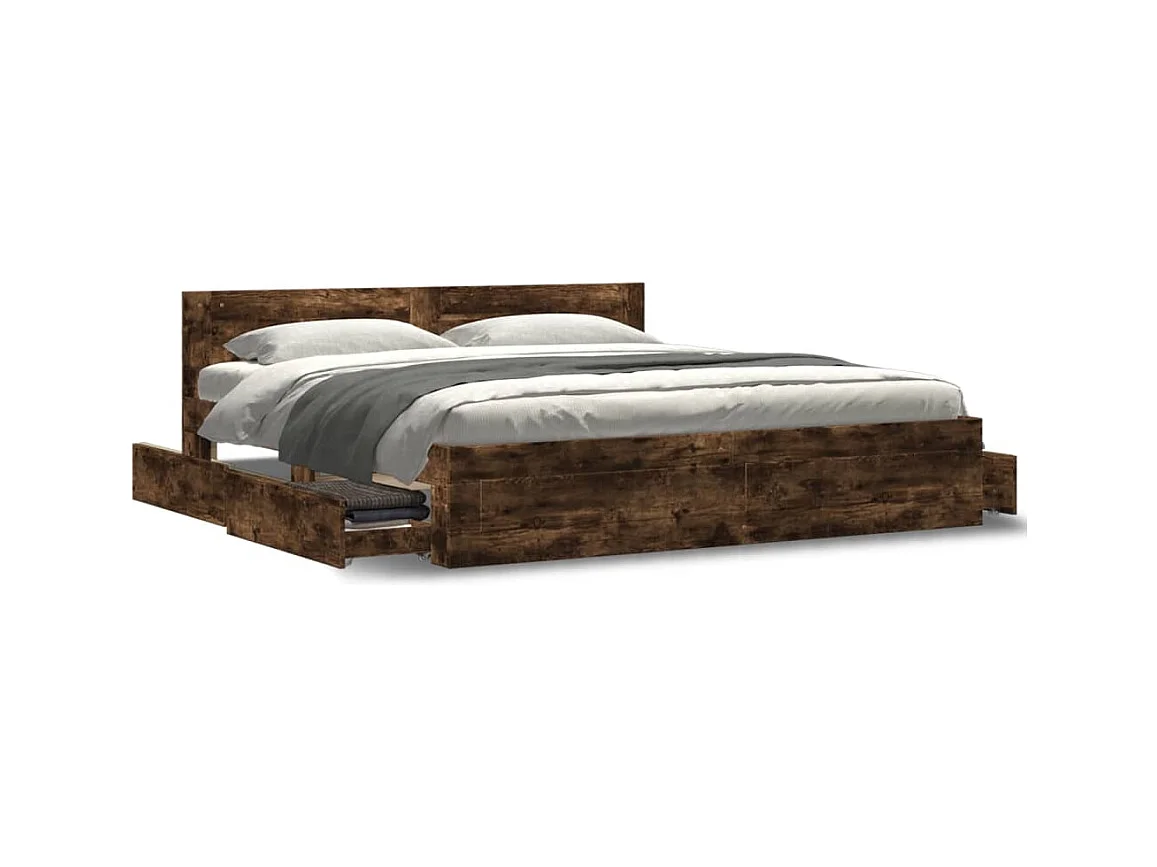 Bedframe met hoofdbord zonder matras gerookt eiken 180x200cm