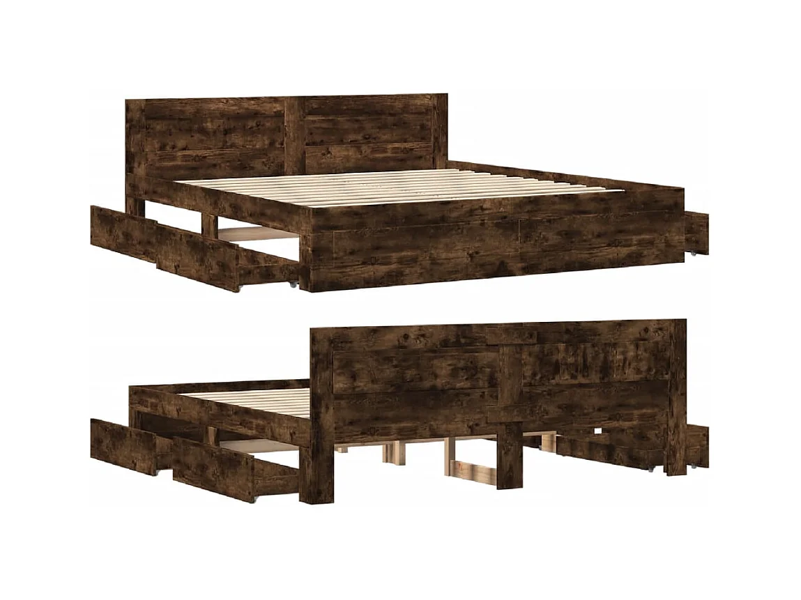 Bedframe met hoofdbord zonder matras gerookt eiken 180x200cm