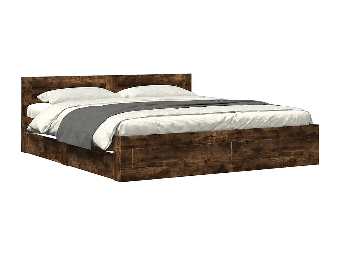 Struttura letto con testiera senza materasso rovere affumicato 180x200cm