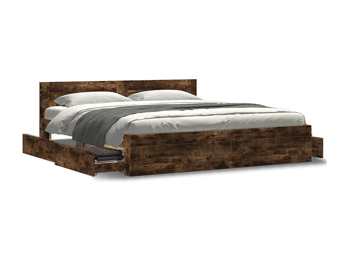 Struttura letto con testiera senza materasso rovere affumicato 180x200cm