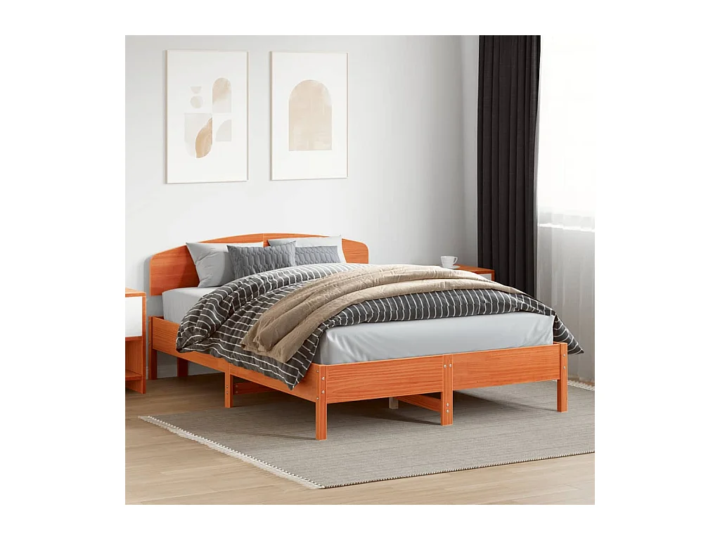 Estructura de cama sin colchón, color marrón cera, 140x200cm, madera maciza de pino