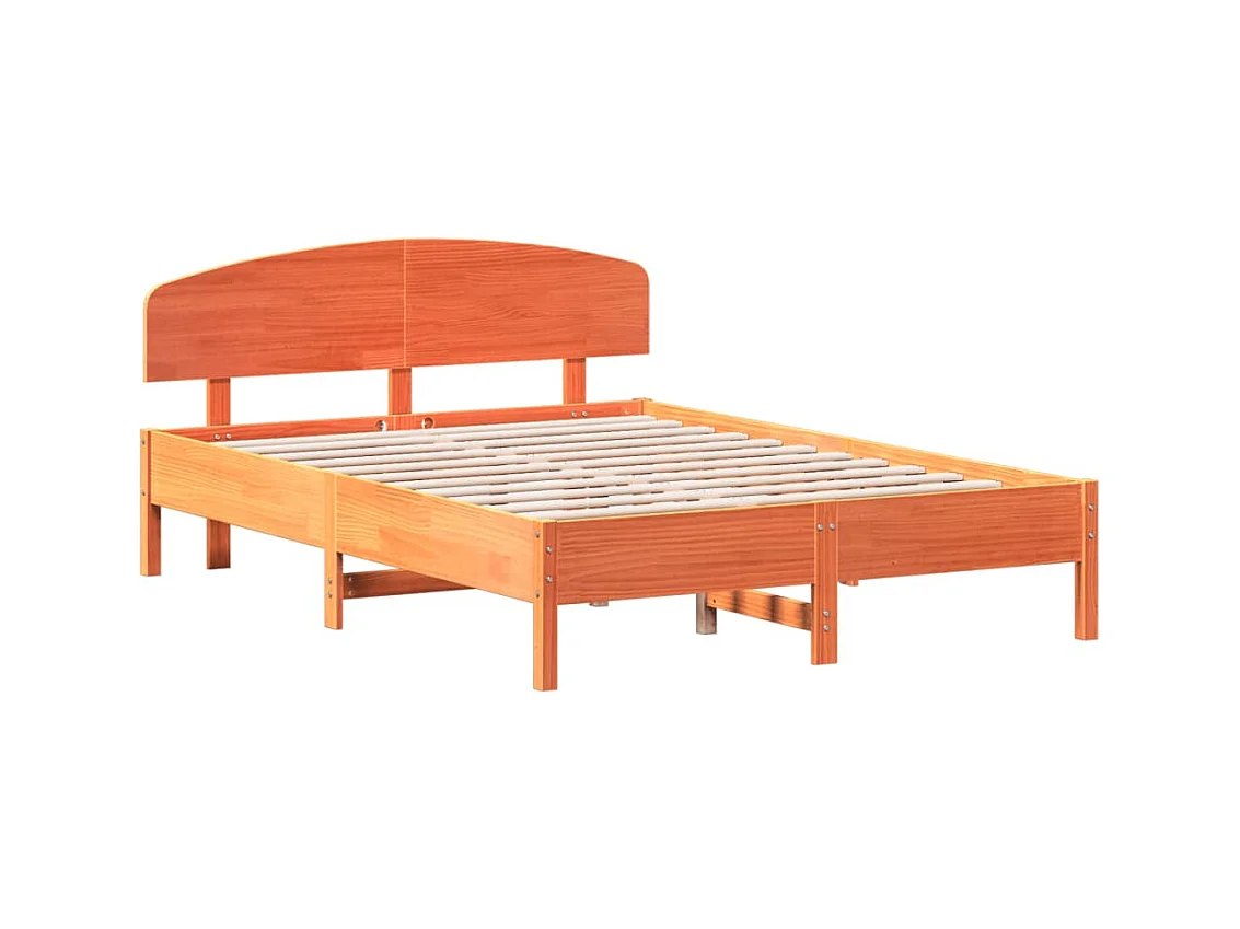Estructura de cama sin colchón, color marrón cera, 140x200cm, madera maciza de pino
