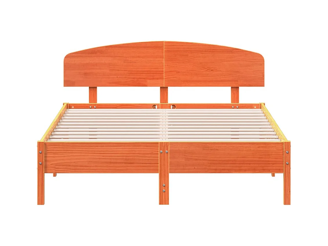 Estructura de cama sin colchón, color marrón cera, 140x200cm, madera maciza de pino