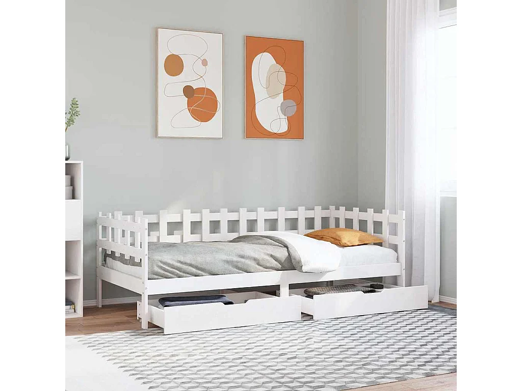 Tagesbett und Schubladen ohne Matratze weiß 80x200 cm Massivholz