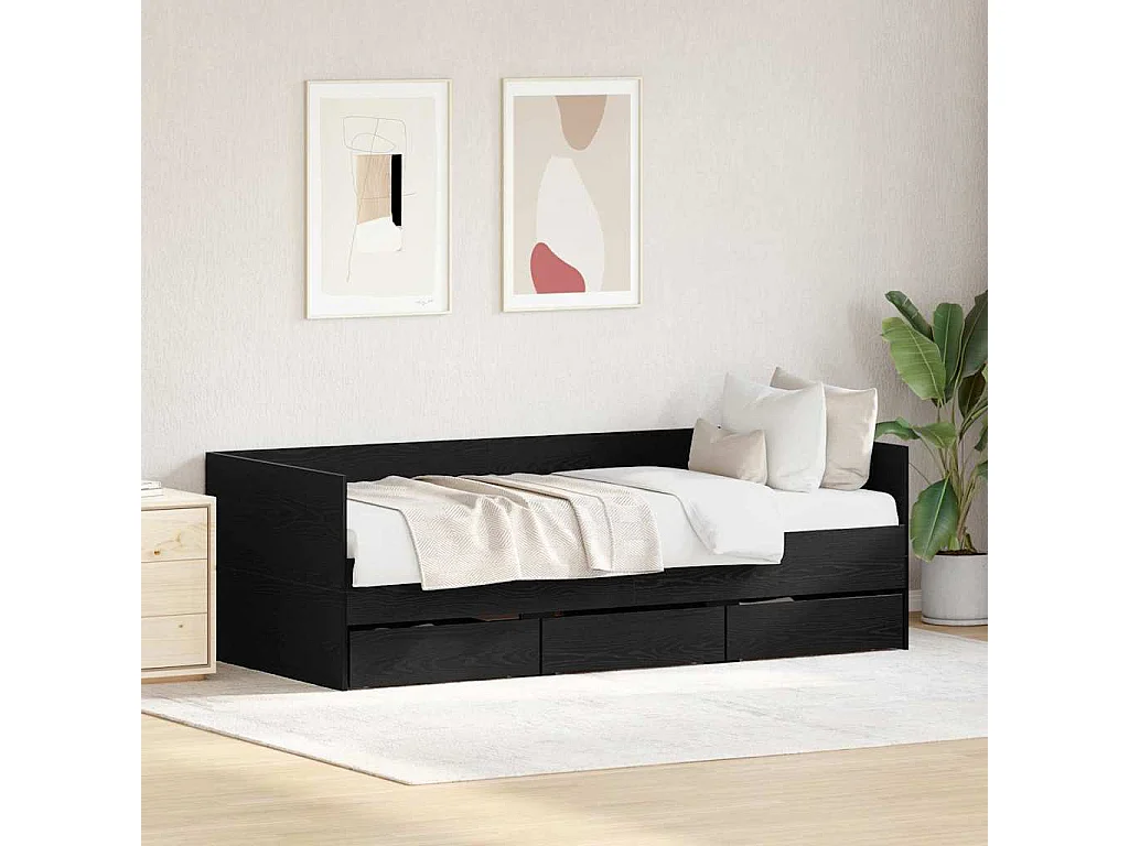 Struttura divano letto con cassetti Rovere nero 90 x 200 cm
