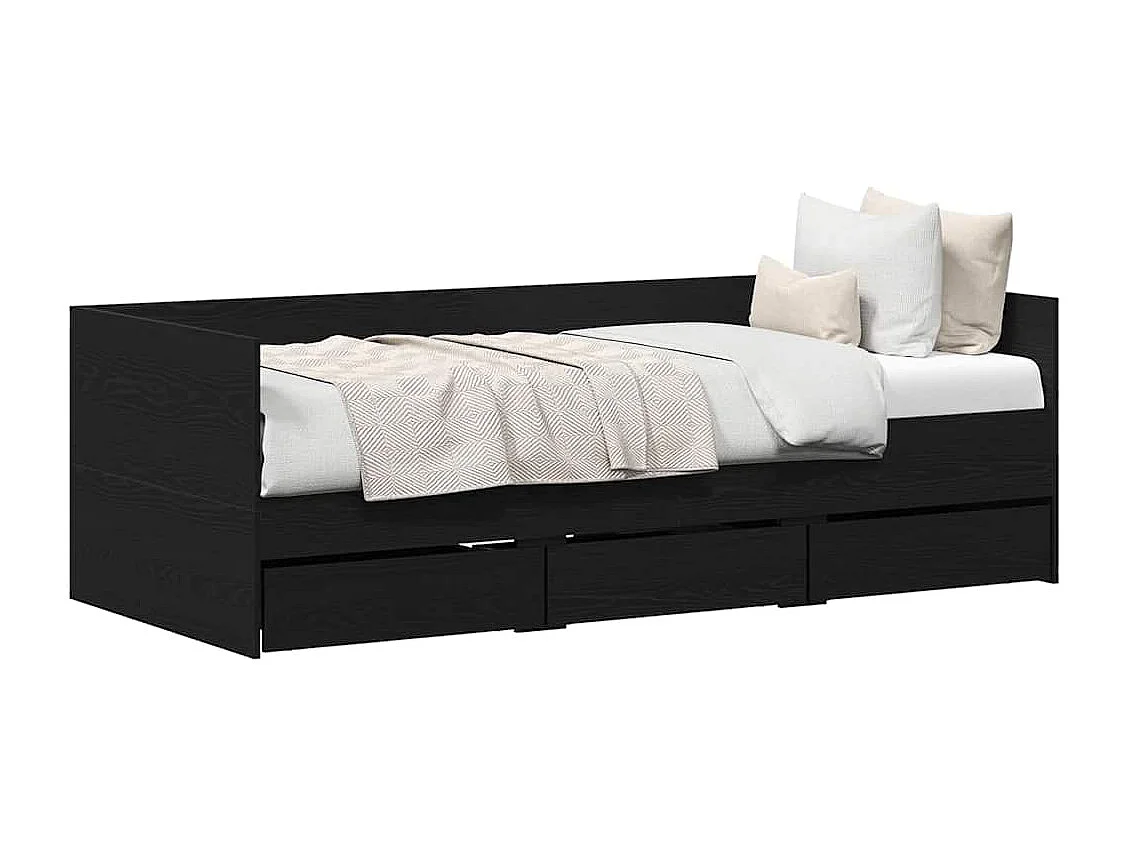Struttura divano letto con cassetti Rovere nero 90 x 200 cm