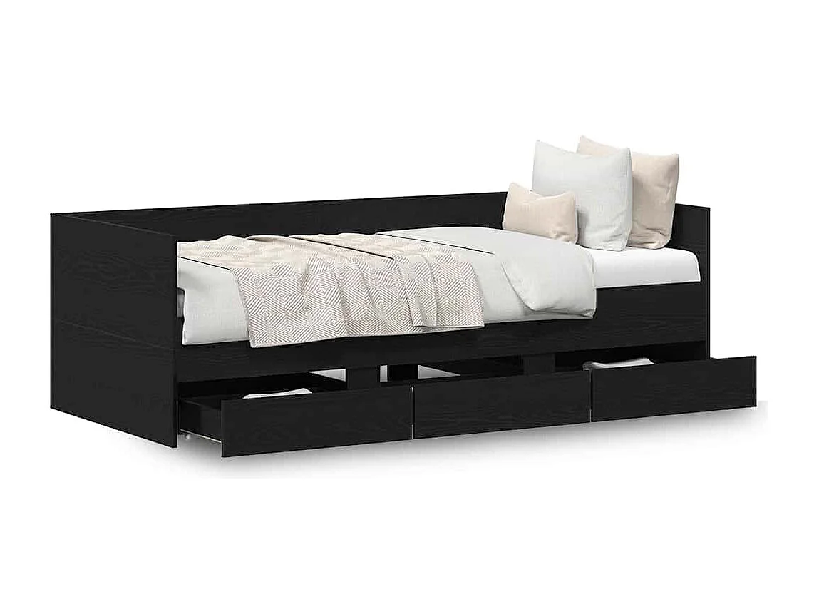 Struttura divano letto con cassetti Rovere nero 90 x 200 cm