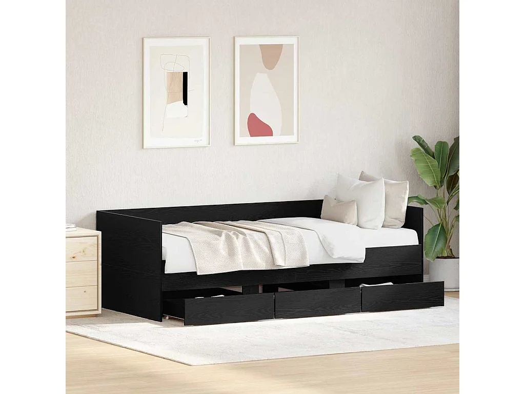 Struttura divano letto con cassetti Rovere nero 90 x 200 cm